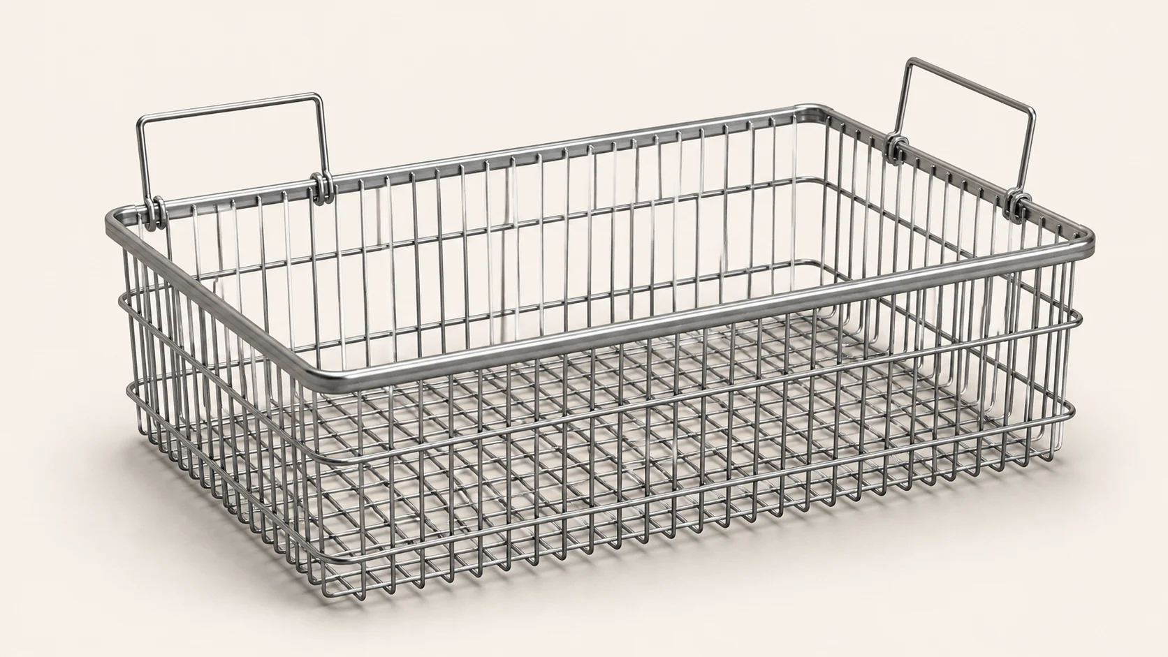 Multi-part wire basket assembly with reinforced frame and handles