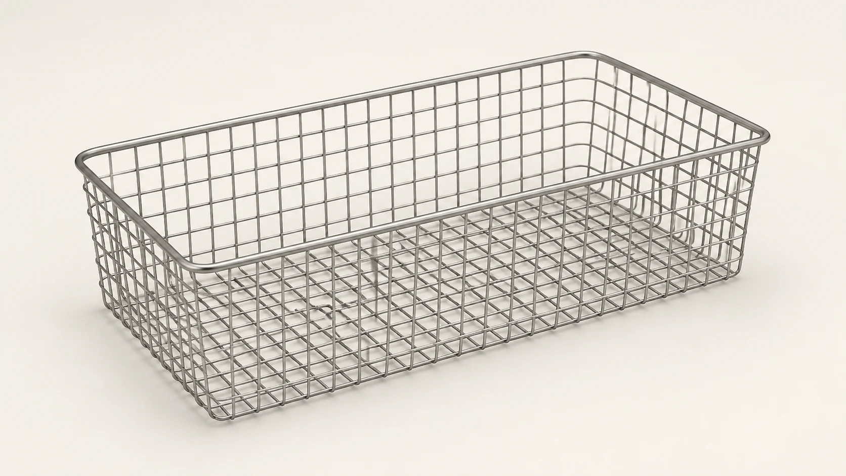 Welded-mesh basket with regular square-grid sides and base