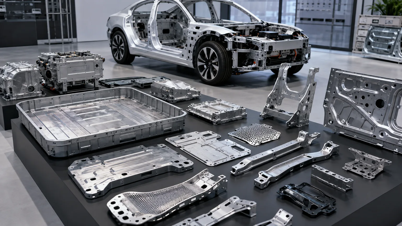 Vehicle body structure, battery tray and automotive metal components