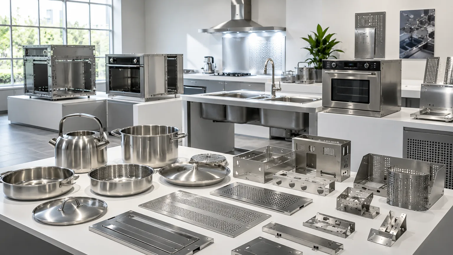 Stainless-steel sinks, kettles and fabricated kitchen components