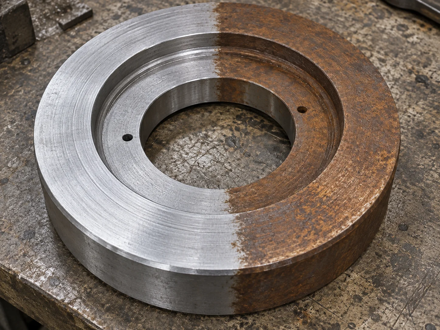 Illustration of a metal tooling ring with cleaned and oxidized surface areas