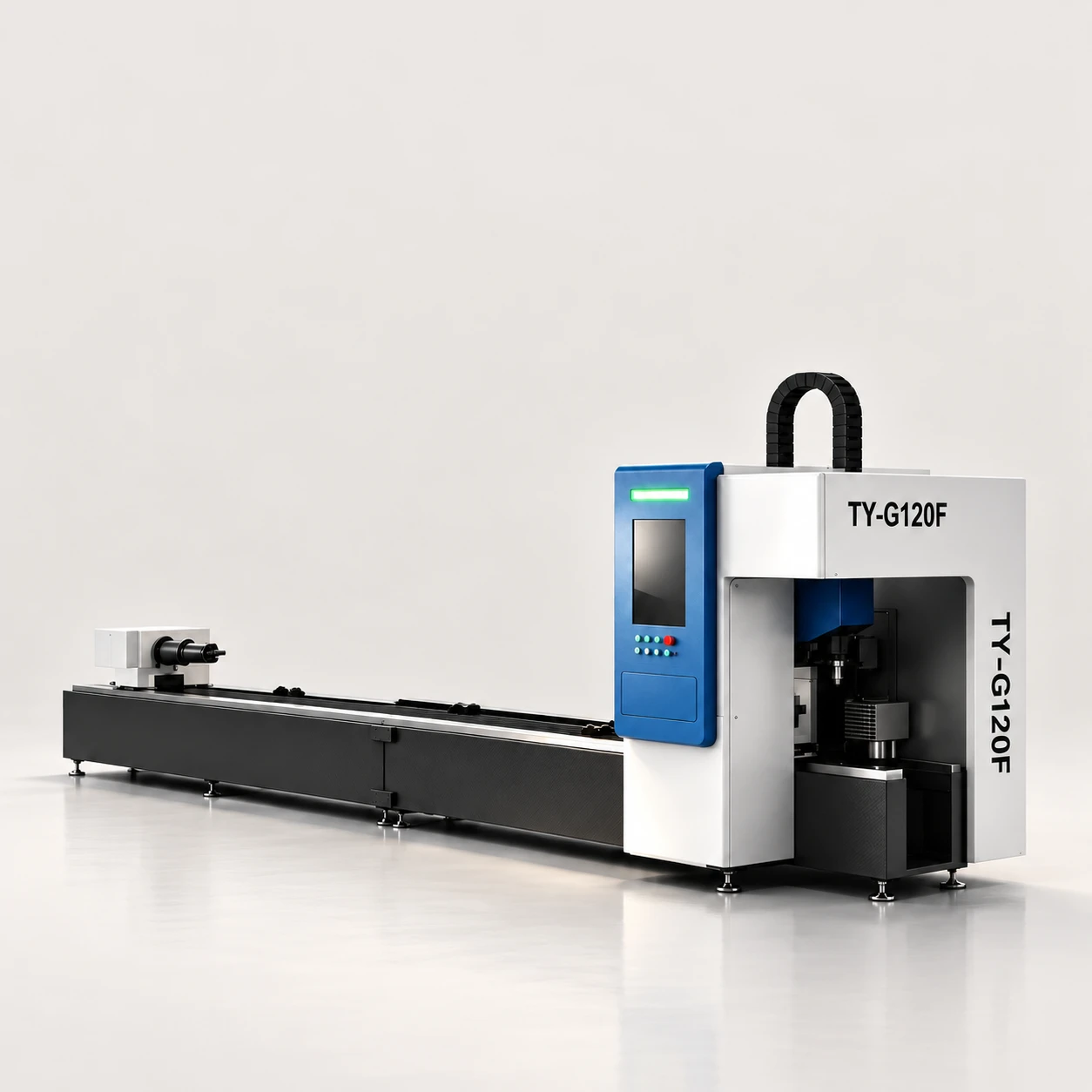 TY-G120F laser tube cutting machine with long bed and enclosed cutting head