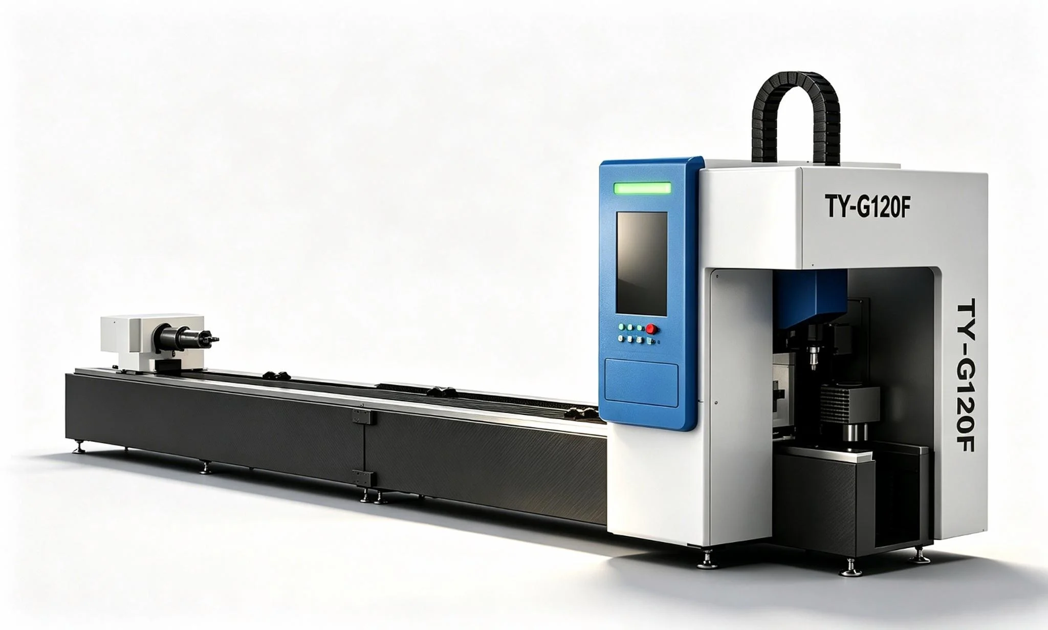 TY-G120F laser tube cutting machine with long bed and enclosed cutting head