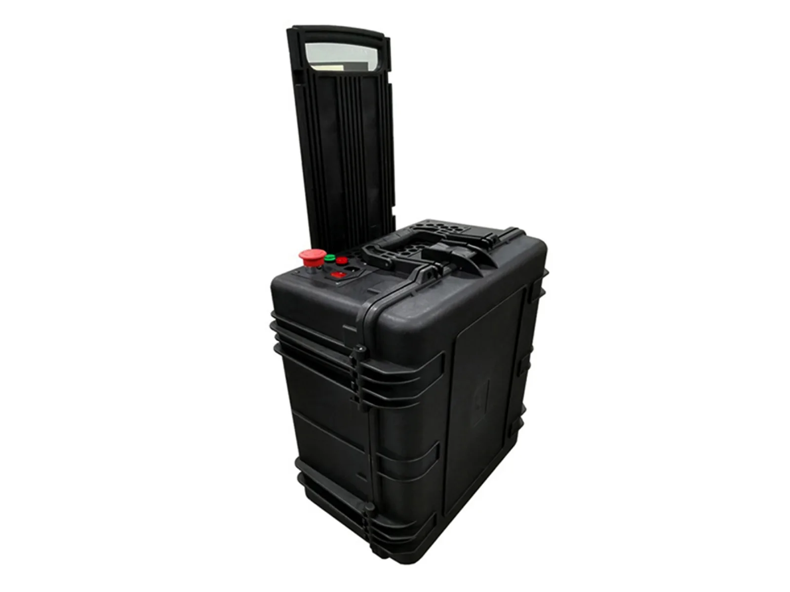 TY-QX1019 suitcase multi-mode pulsed laser cleaning machine in a black wheeled protective case with an extended pull handle