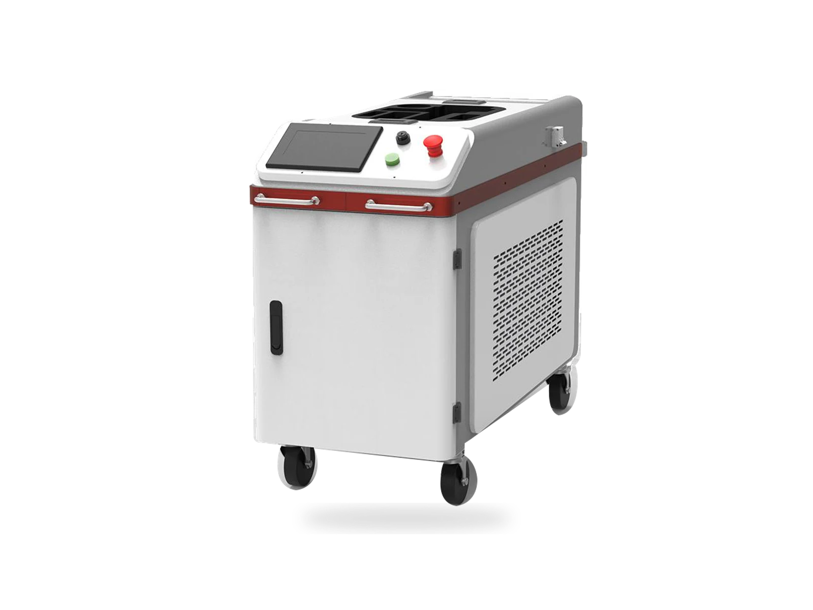 TY-QX1019 water-cooled cabinet single-mode pulsed laser cleaning machine with touchscreen, controls, ventilation panel and caster wheels
