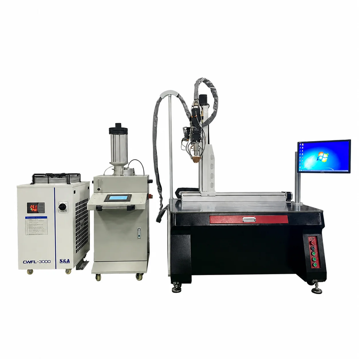 TY-RF2018 platform automatic laser cladding machine with processing table, cladding head, powder feeder and cooling equipment