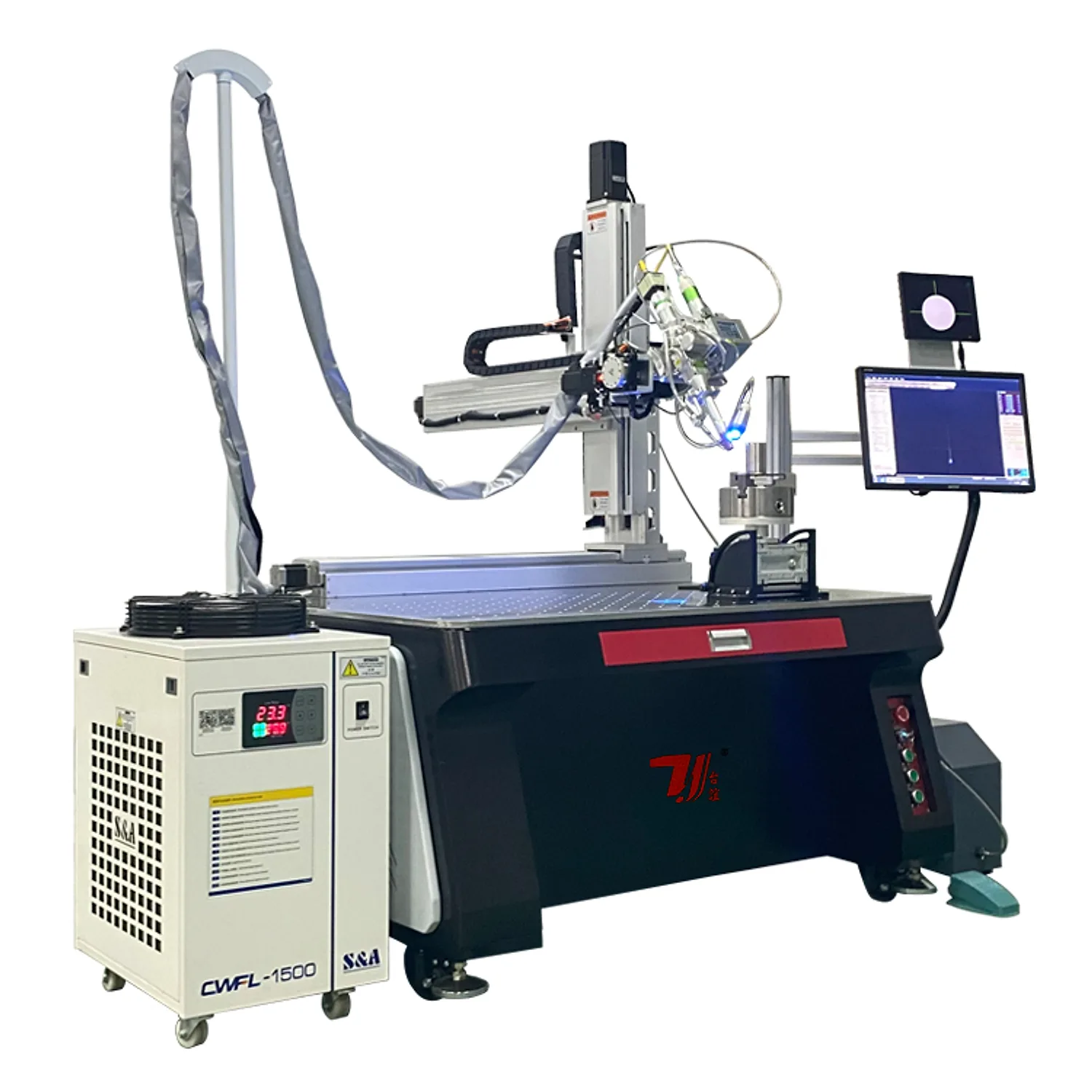 Five-axis automatic laser welding machine with CCD display, rotary fixture and water chiller