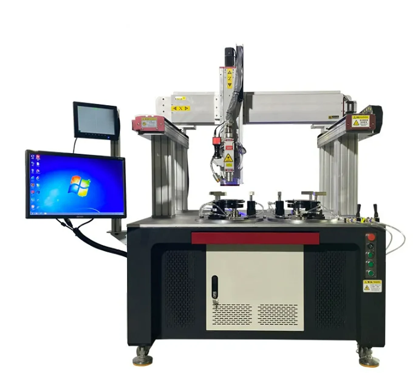 Gantry automatic laser welding machine with dual-column frame and workholding table